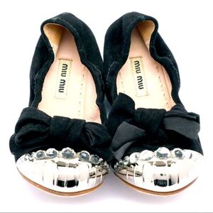 Miu Miu Calzature Donna Ballet Flats black/chrome silver cracked on side photo 6